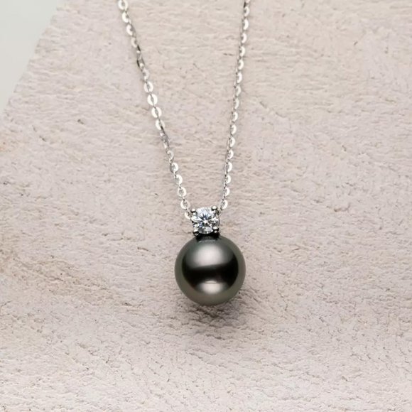 Genuine Tahitian Pearl 0.3ct. t.w. Diamond Necklace 18k Gold over Italy Silver - Picture 5 of 16